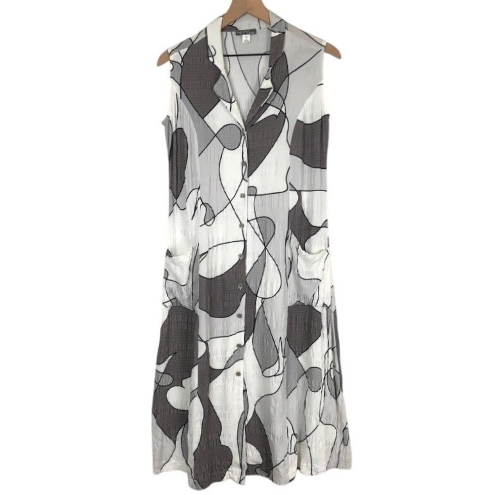 Art Simply Dolcezza Abstract Geometric Sleeveless Button Front Midi Dress Sz XS